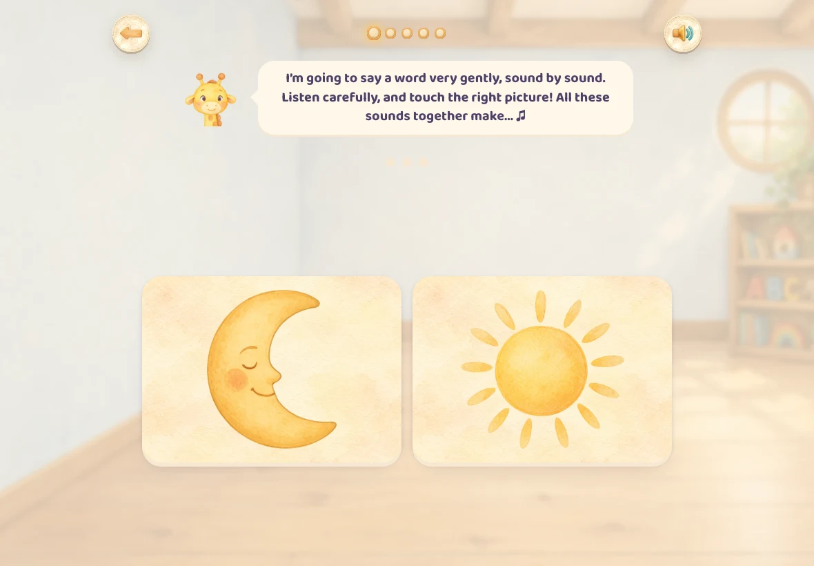 The English blending game, with moon and sun pictures to choose from