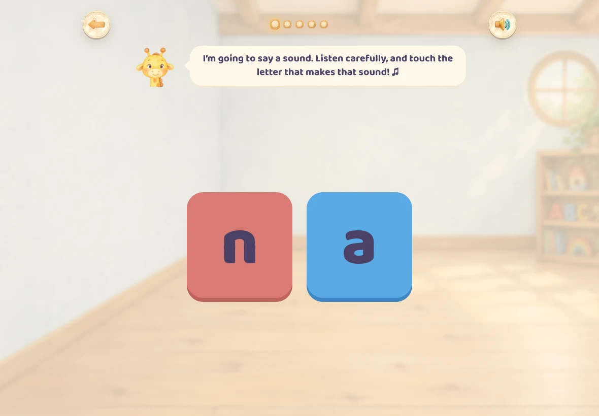 The first English listening game, with two letter choices and a spoken sound